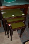 Nest of Three Mahogany Tables with Inlet Leather a