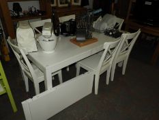 Extending White Dining Table with Six Matching Cha