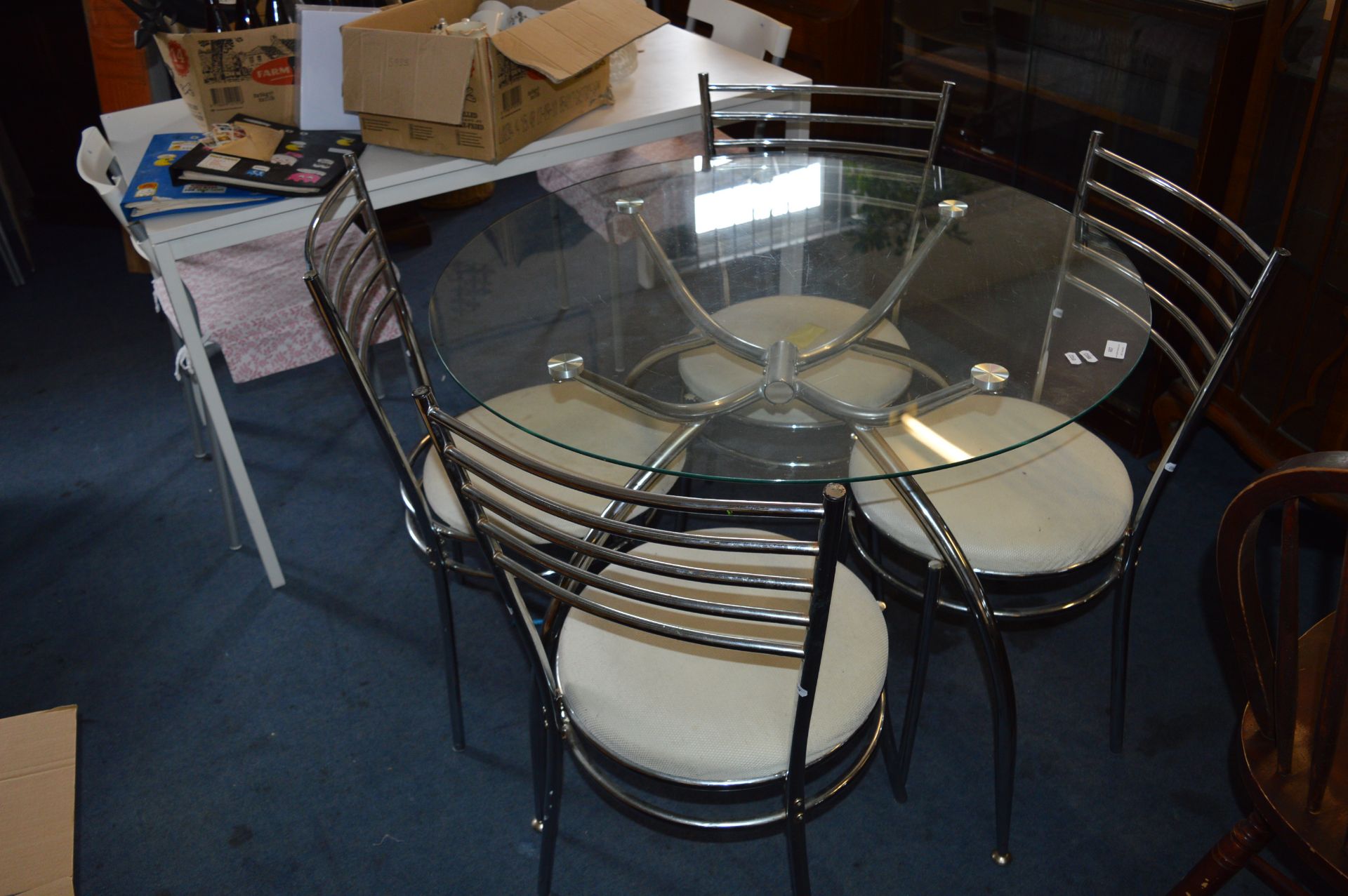 Glass Topped Circular Chrome Framed Dining Table w