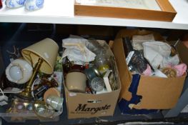 Three Boxes of Household Items Including Lamps, Gl