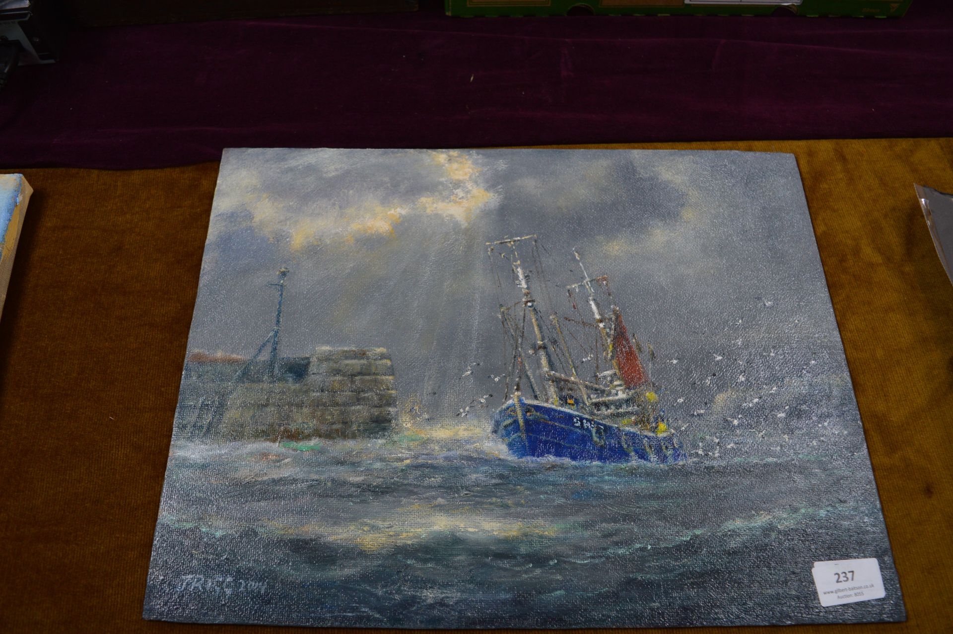 Oil on Board by Jack Rigg - Fishing Vessel at Sea