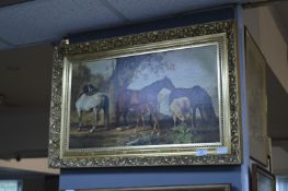 Gilt Framed Oil Painting on Canvas - Horses