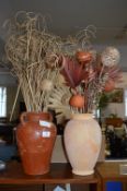 Pair of Vases with Dried Flower Arrangements