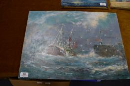 Oil on Board by Jack Rigg - Trawler on Stormy Sea