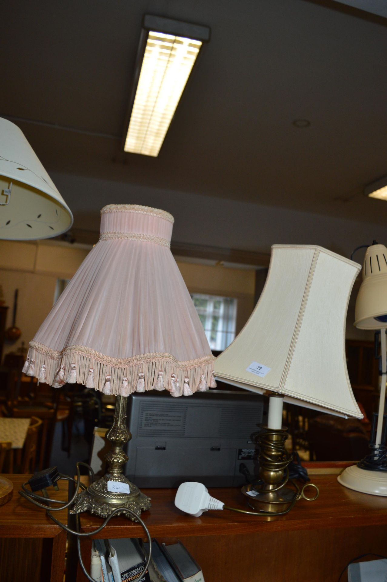 Two Brass Table Lamps and Shades