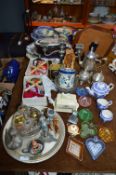 Assortment of Items Including Puppets, Plated Ware