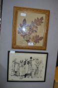 Two Framed Pictures - 1923 Sketch and a Gilt Frame