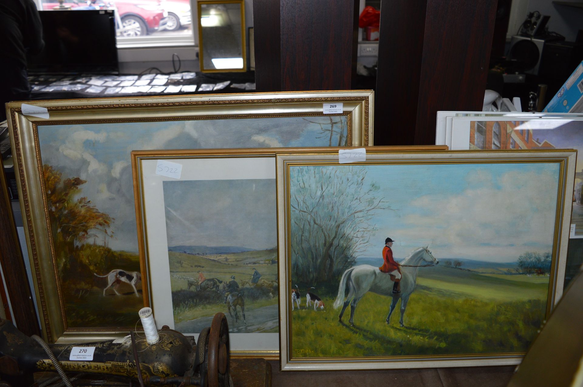 Two Oil on Boards of Hunting Scenes and a Framed P