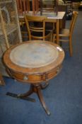 Reproduction Drum Table on Tripod Base with Leathe