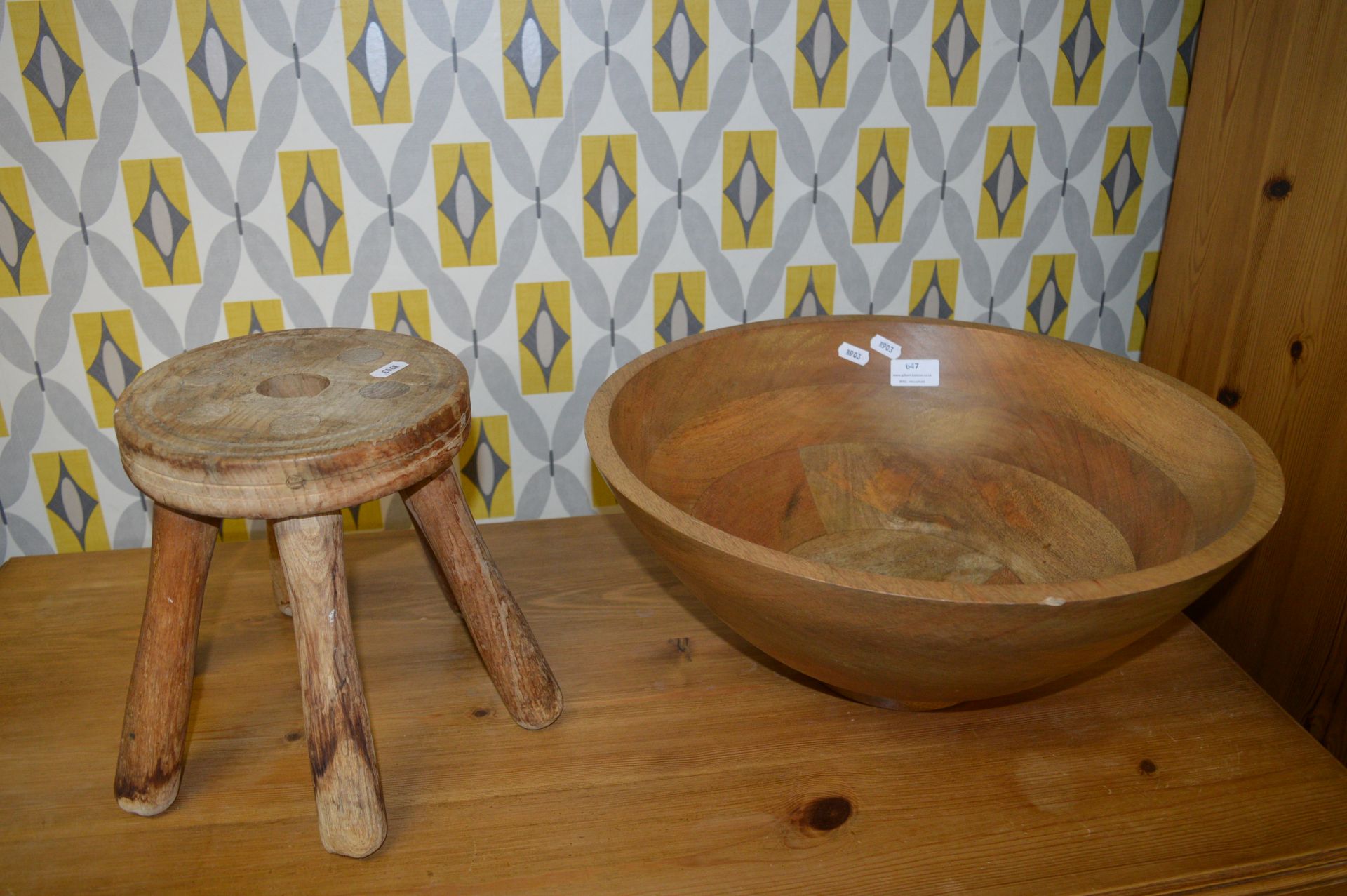 Wooden Fruit Bowl and a Wooden Dolly Stick (AF)