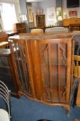 Glazed Bow Fronted Walnut Veneered Display Cabinet