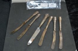 Six Silver Handled Knives with Stainless Steel Bla