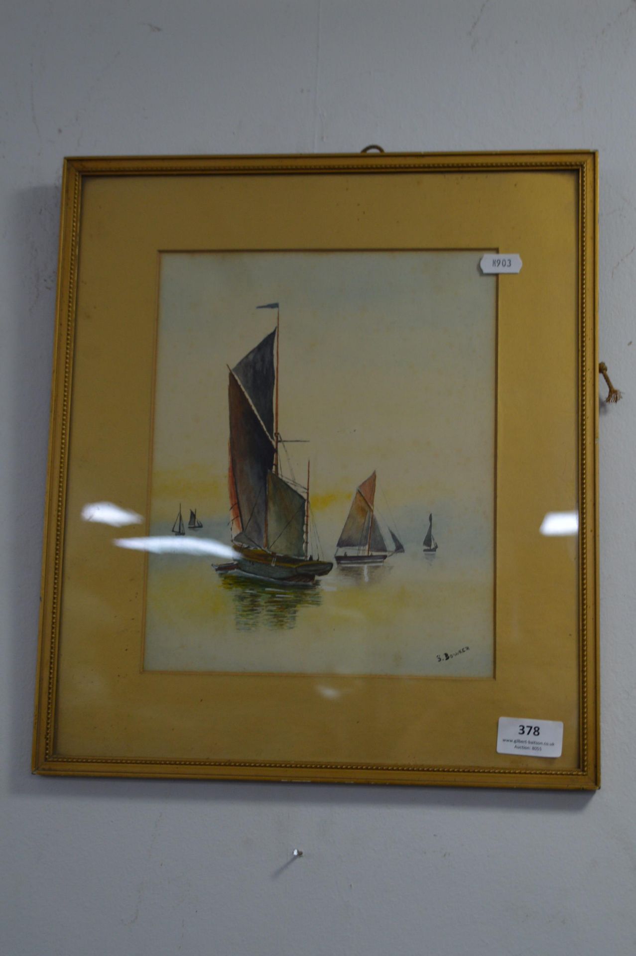 Small Gilt Framed Period Watercolour - Sailing Boa