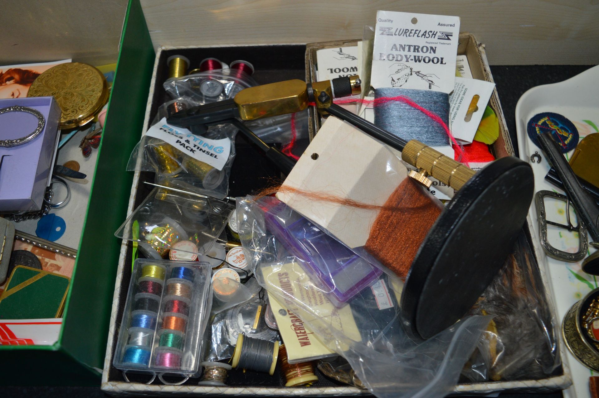 Tray Lot of Fly Tying Fishing Equipment