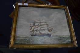 Framed Oil on Board - Sailing Ship at Sea (AF)