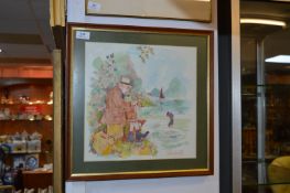 Signed Watercolour by Colin Carr - Fisherman