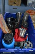 Large Container of Camping Cookware, Flasks, etc.