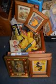 Box of Assorted Household Items Including Framed P