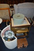 Retro Tea Trolley, Lloyd Loom Style Linen Bin, Pic