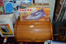 Wooden Bread Bin and a Tefal Iron
