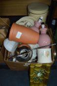 Box of Assorted Pottery Items, Vases, Storage Jars