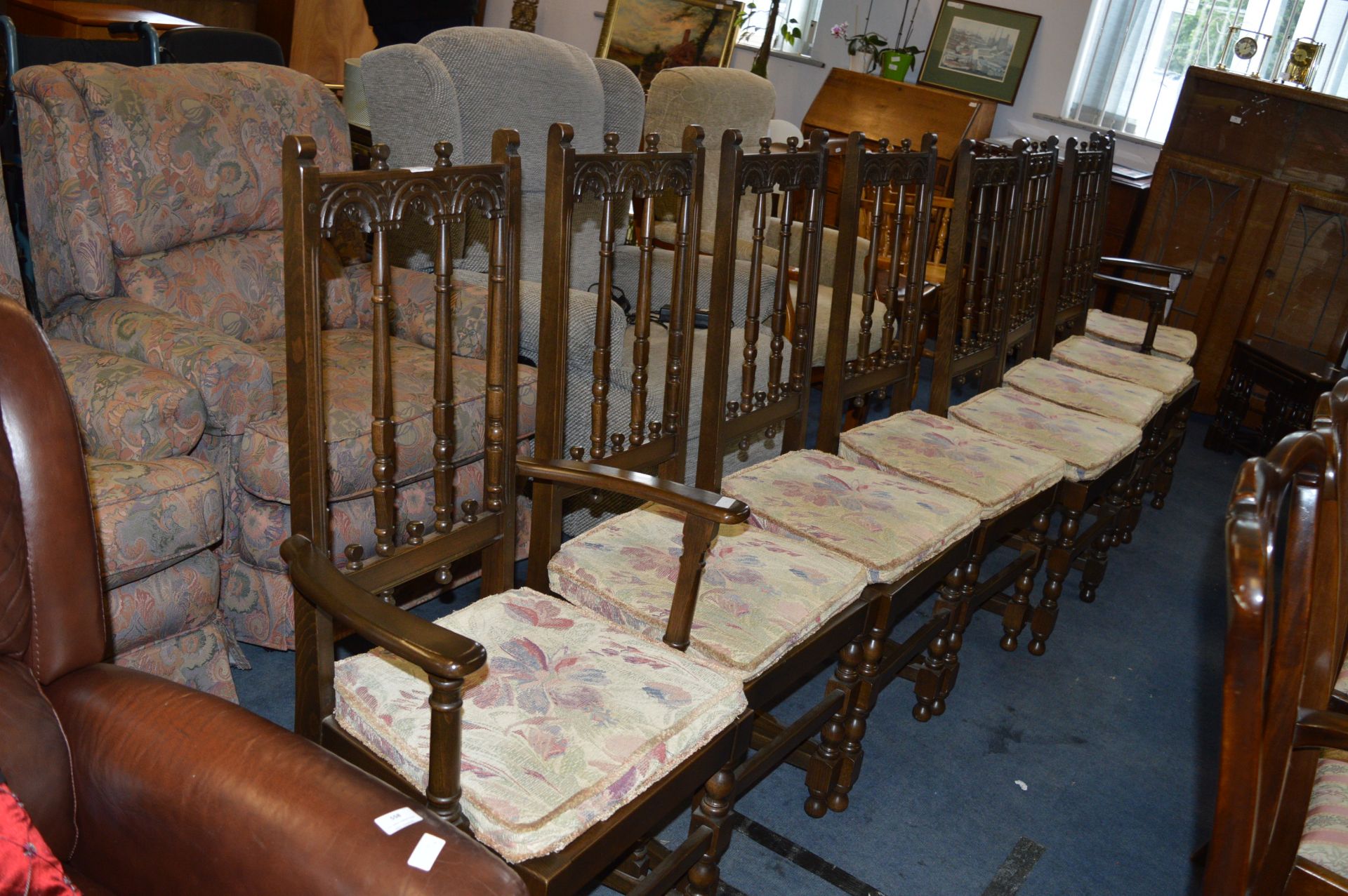 Eight Repro Dining Chairs Including One Craver