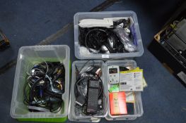 Four Plastic Tubs of Assorted Electricals, Cables,