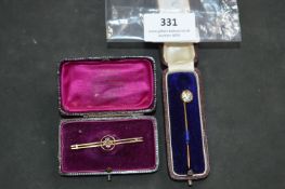 Boxed 9ct Gold Brooch, and a Pin (Stone Missing)