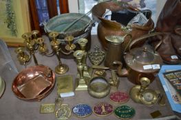 Large Collection of Brass and Copper Ware Includin