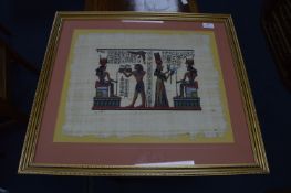 Gilt Framed Egyptian Hieroglyph Picture on Papyrus