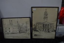 Two Sketches of Hull 1928 - Guildhall and Trinity