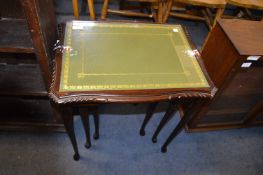 Nest of Green Leather & Glass Topped Tables with G