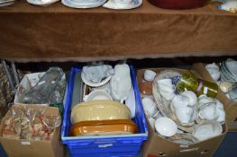 Tub and Two Boxes of Assorted Pottery and Glasswar