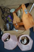 Box of Assorted Items Including Lamp Shade, Magazi
