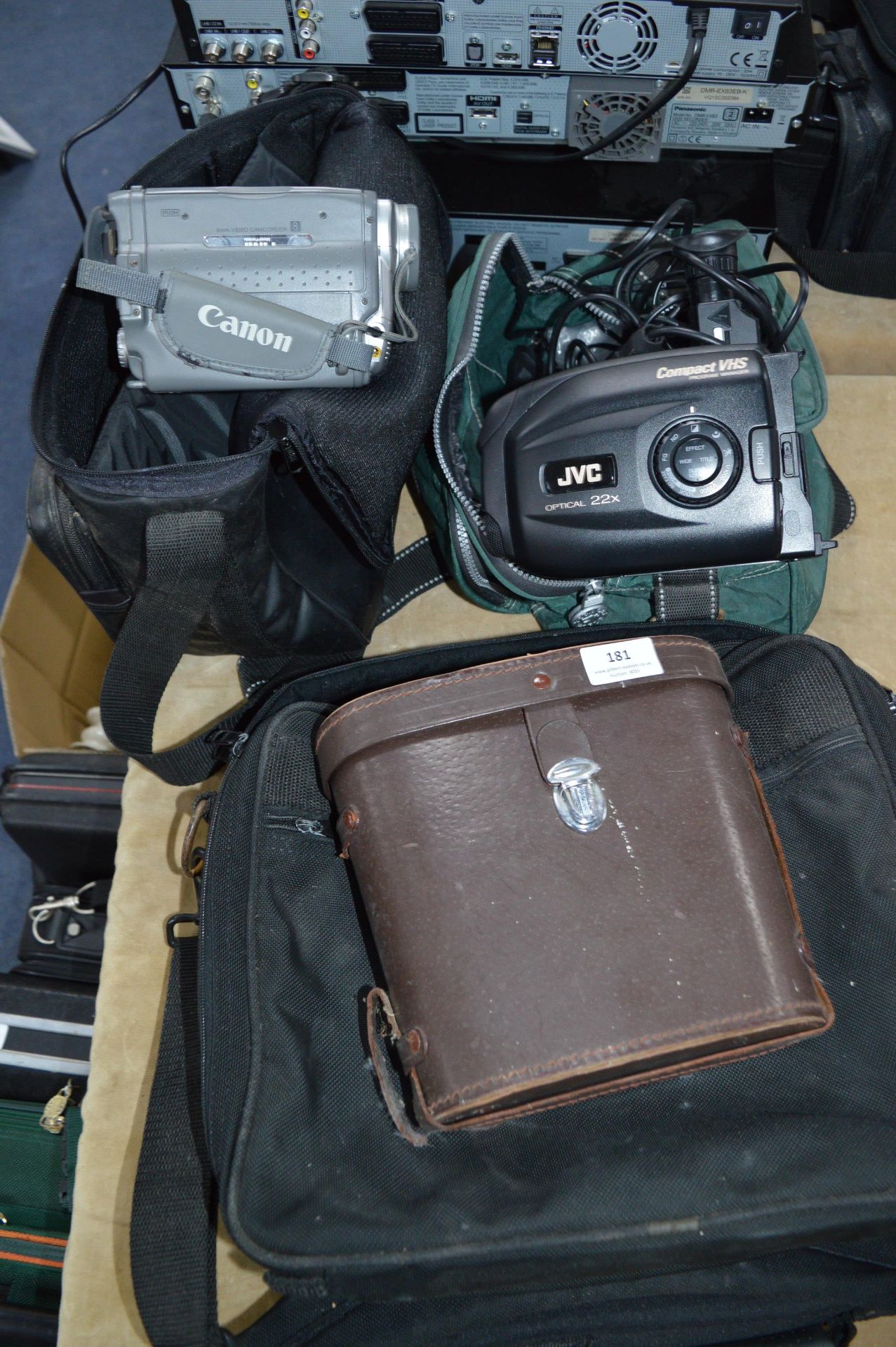 Two Camcorders, Pair of Binoculars, Carry Bags, et