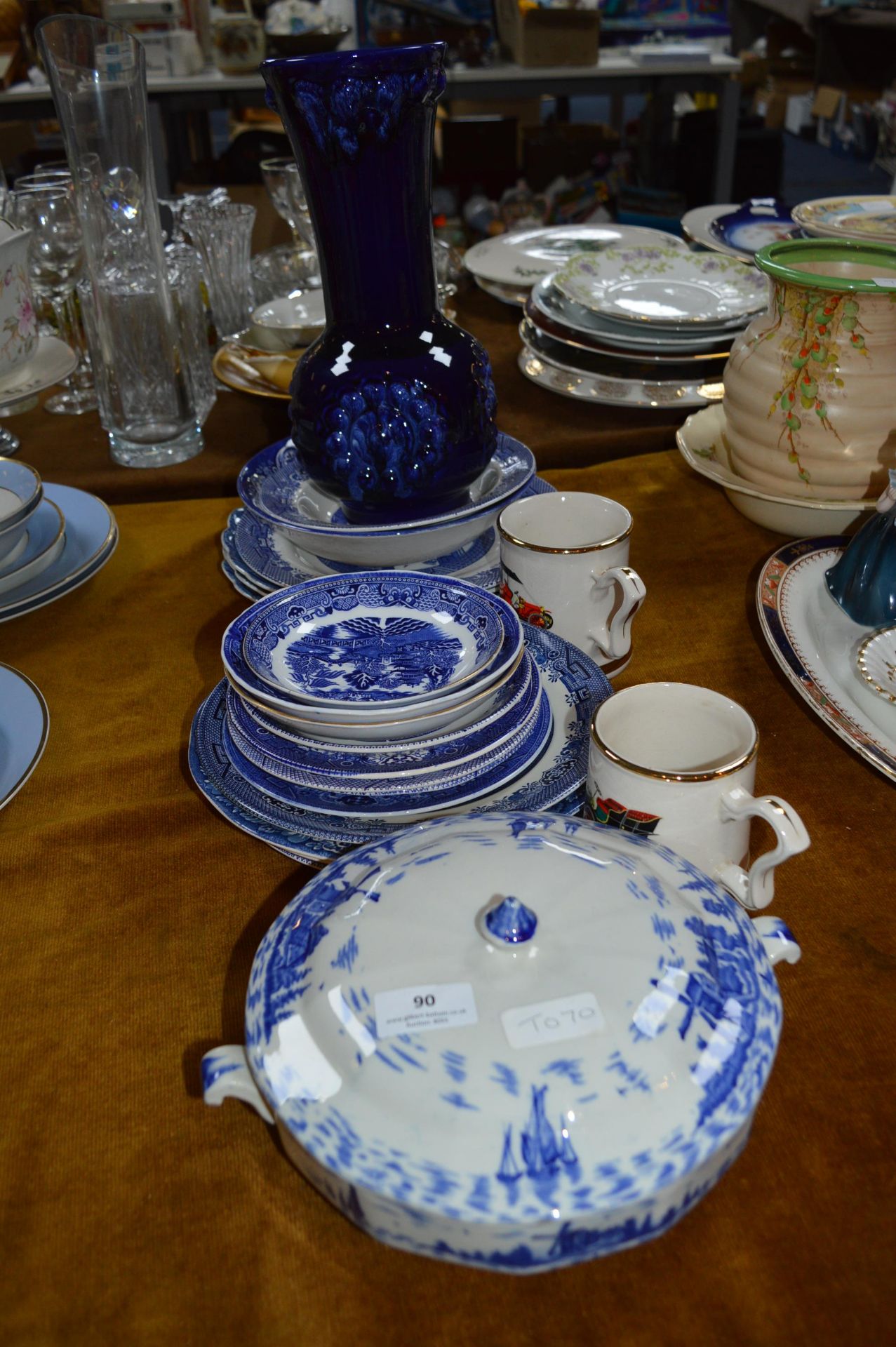 Collection of Blue & White Dishes, Tureens, Vases,