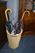 Wicker Umbrella Basket and Contents