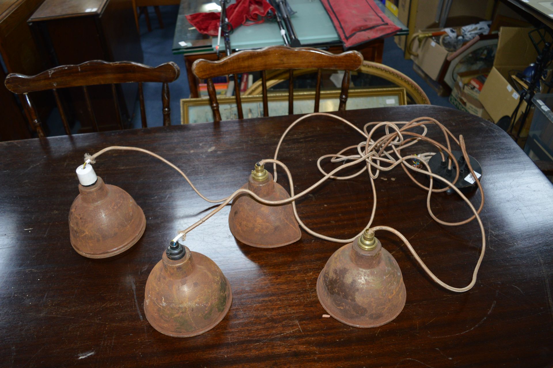 Four Retro Rusty Style Drop Lamp Shades