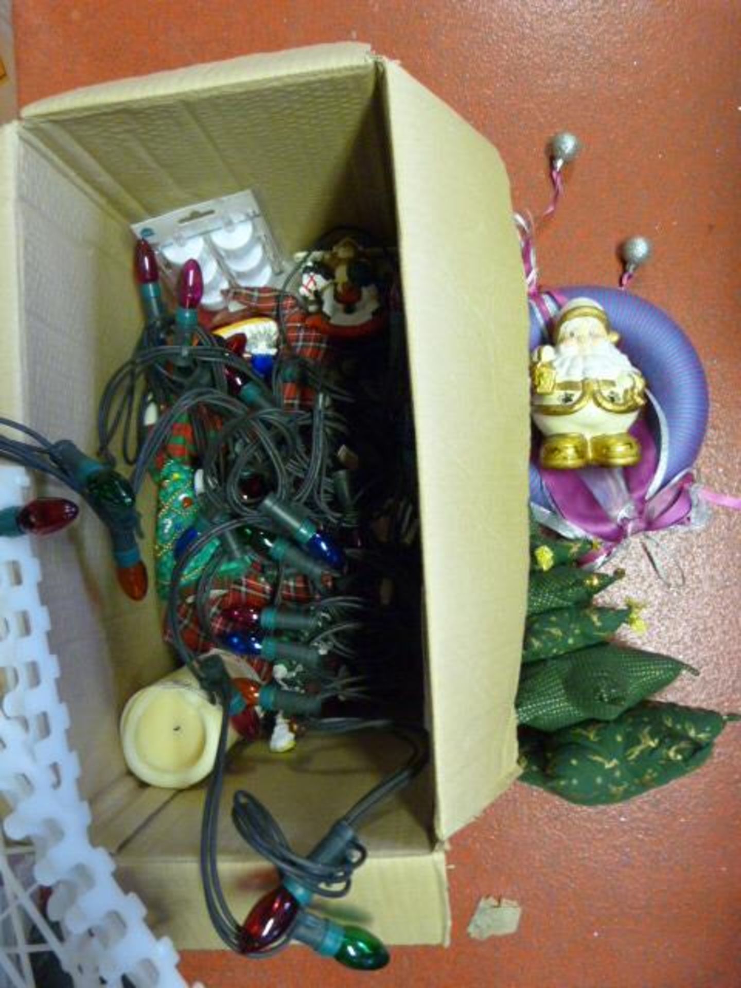 Box of Christmas Lights and Decorations