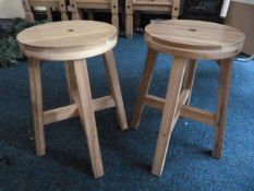 Pair of Wooden Stools with Square Legs and Round T