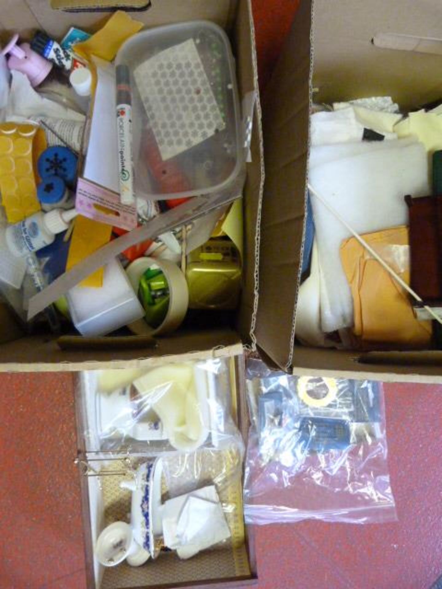 Two Boxes of Crafting Materials, Fabric and Dollho