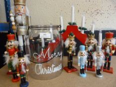 Glass Christmas Jar, Candelabra and Wooden Christm