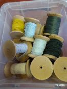 Box Containing Large Bobbins of Cord, Lace and Rib