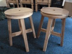 Pair of Wooden Stools with Square Legs and Round T