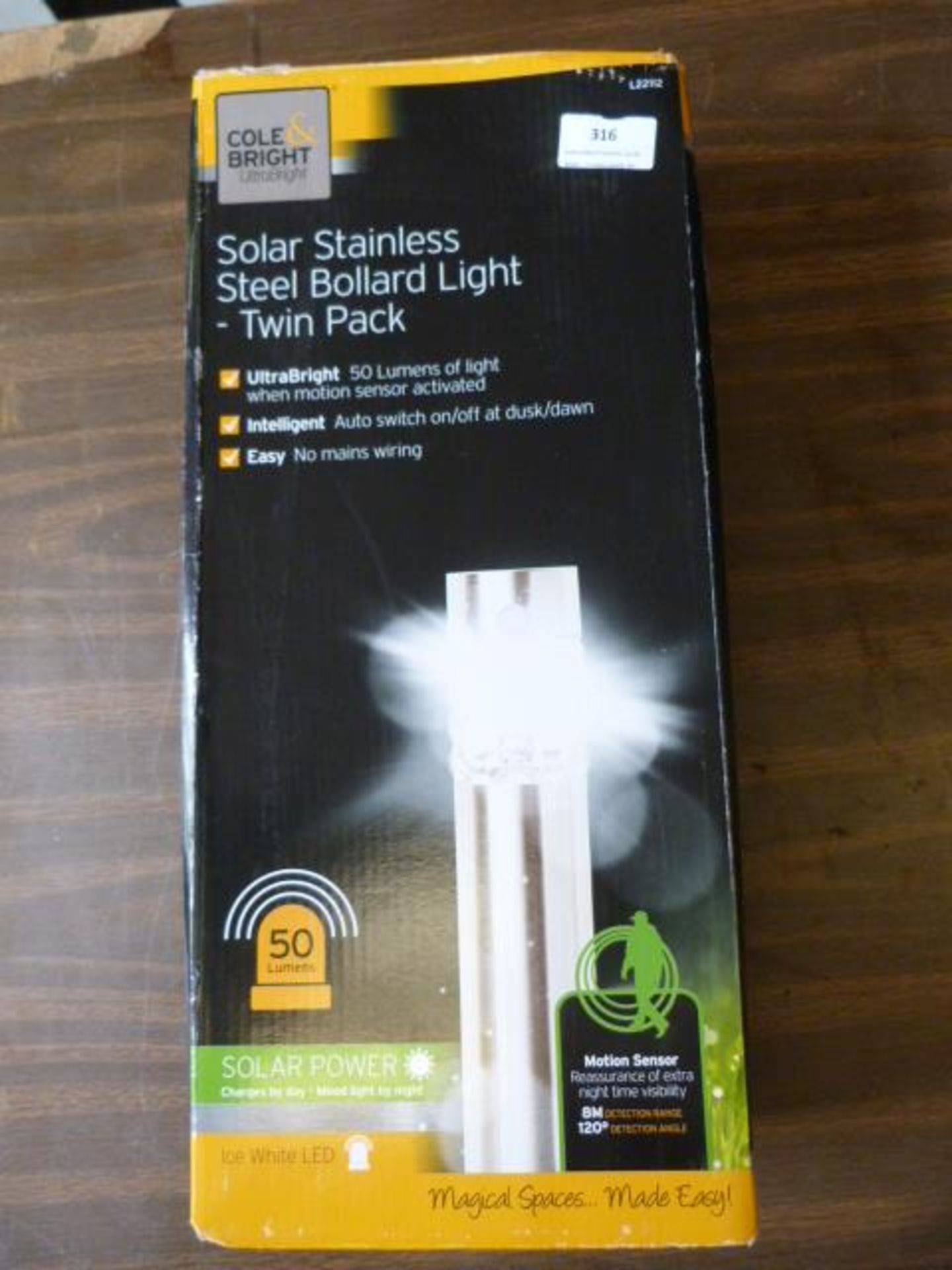 *Solar Powered Steel Bollard Lamp Twin Pack