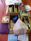 Four Boxes of Miscellaneous Cushions, Fabric, Cutt