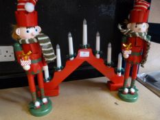 Pair of Wooden Christmas Pixies and a Candelabra