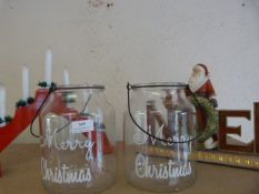 Two Large Glass Christmas Jars, Christmas Mantelpi