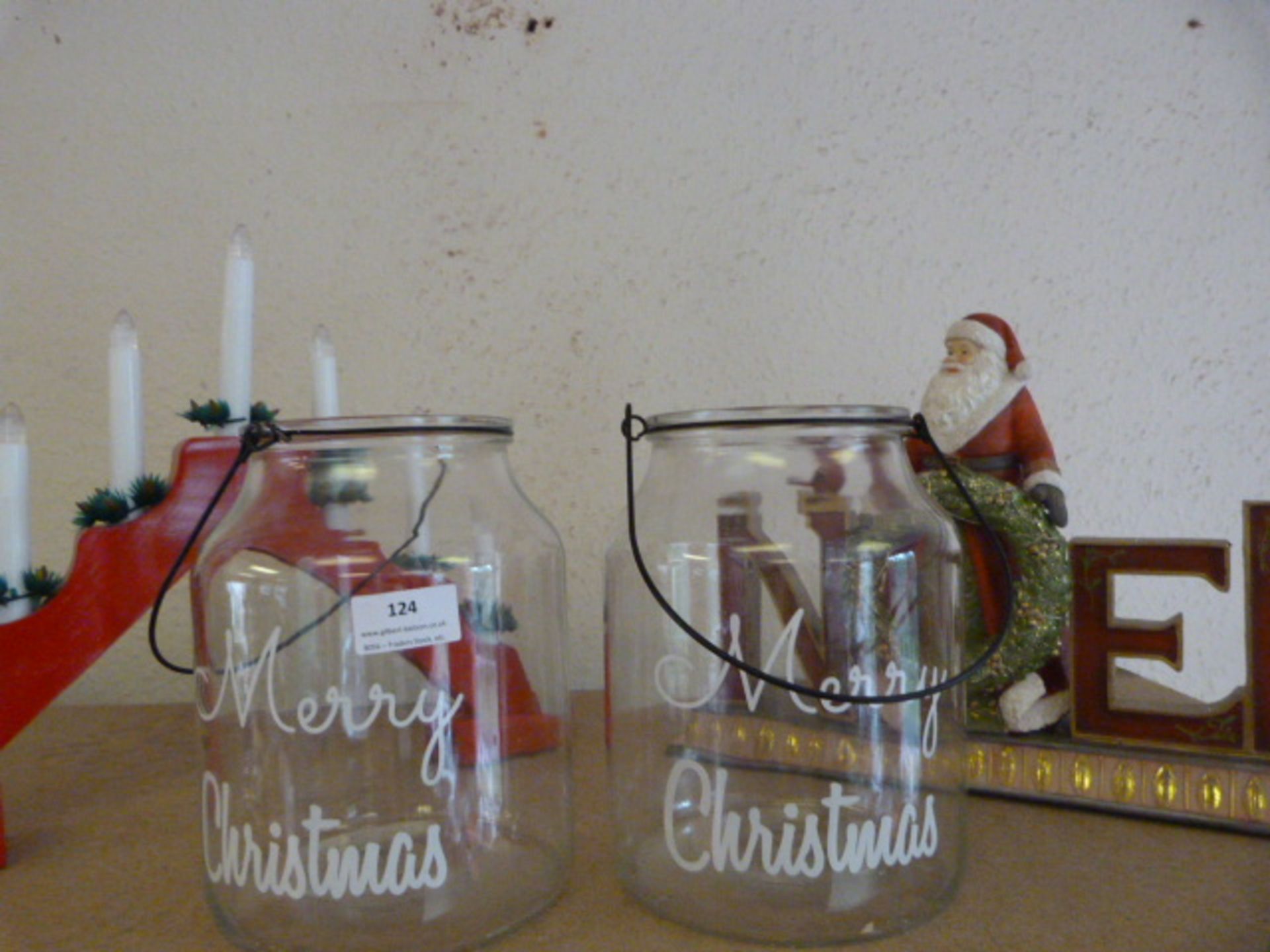 Two Large Glass Christmas Jars, Christmas Mantelpi