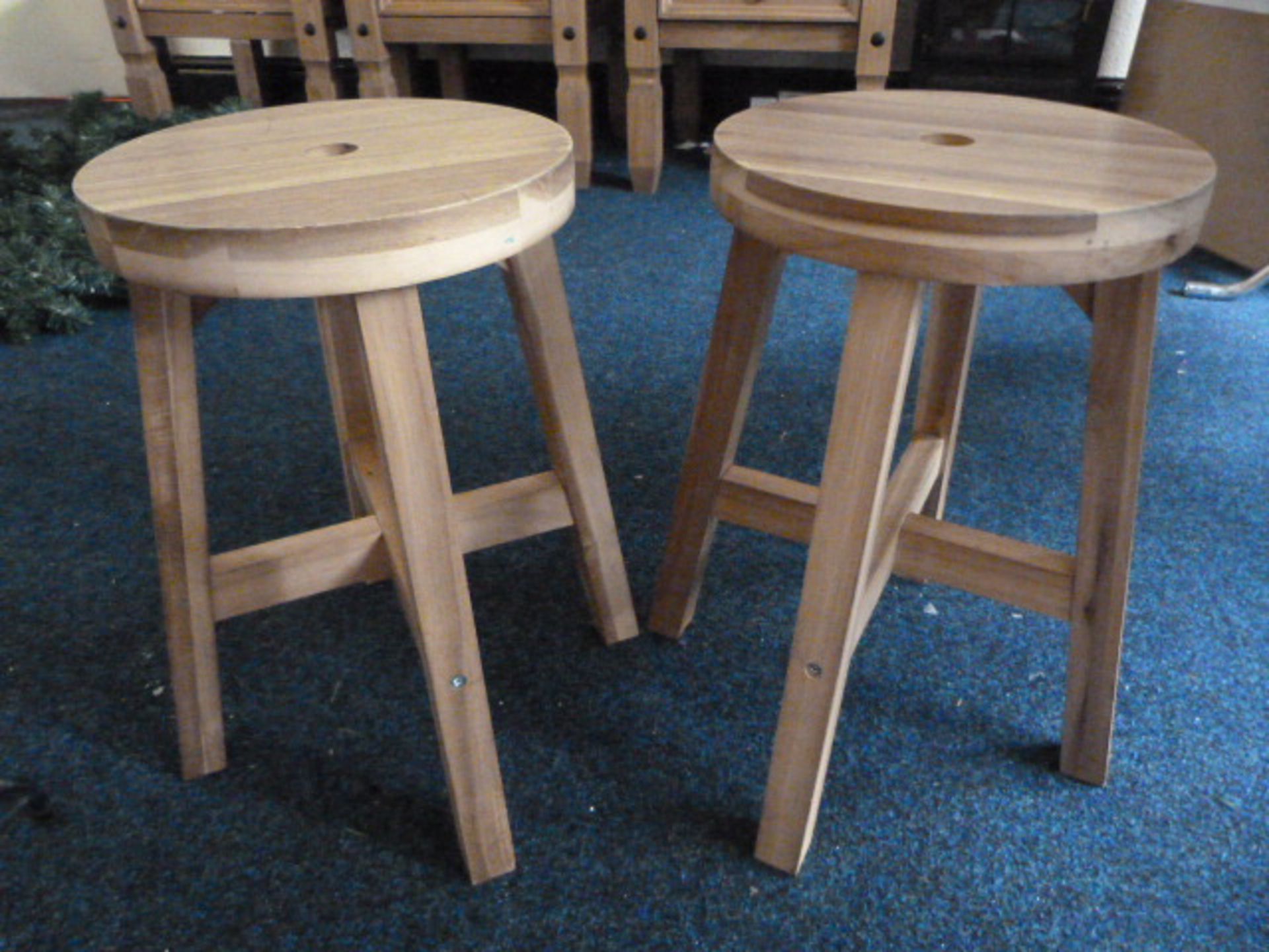 Pair of Wooden Stools with Square Legs and Round T